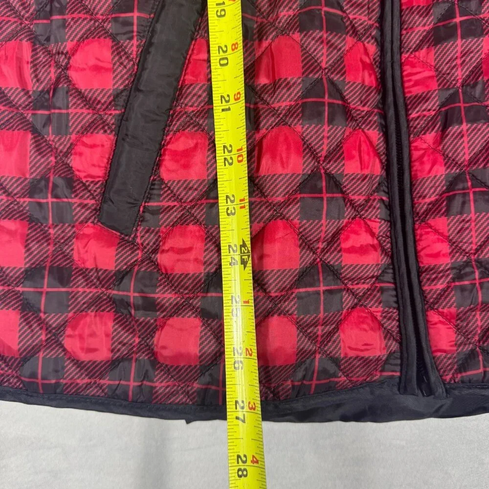 Karen Scott Sport‎ Quilted Puffer Vest Womens Red Black Buffalo Plaid Size 2X